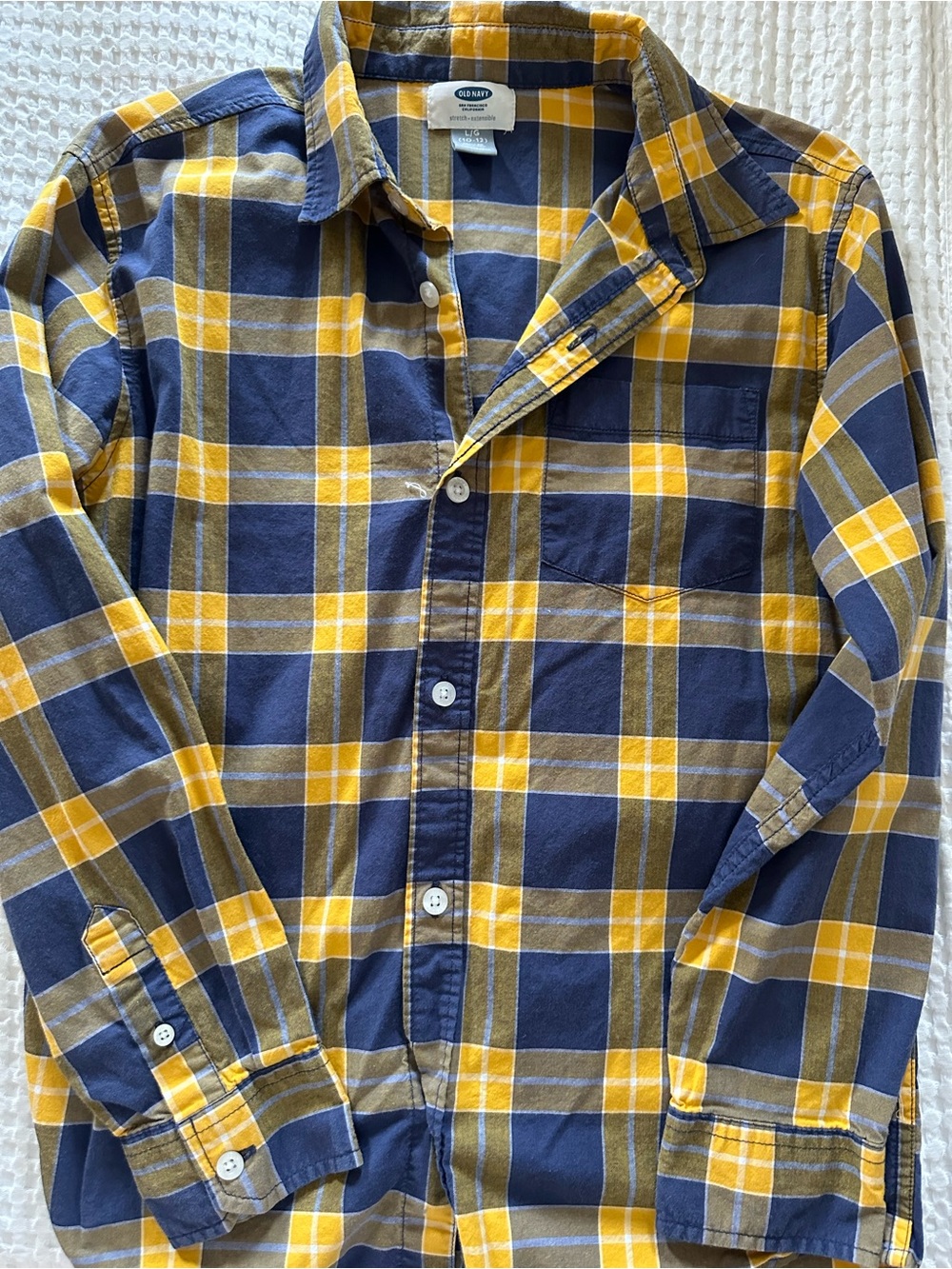 Old Navy Navy and Yellow Plaid Button-Down Shirt